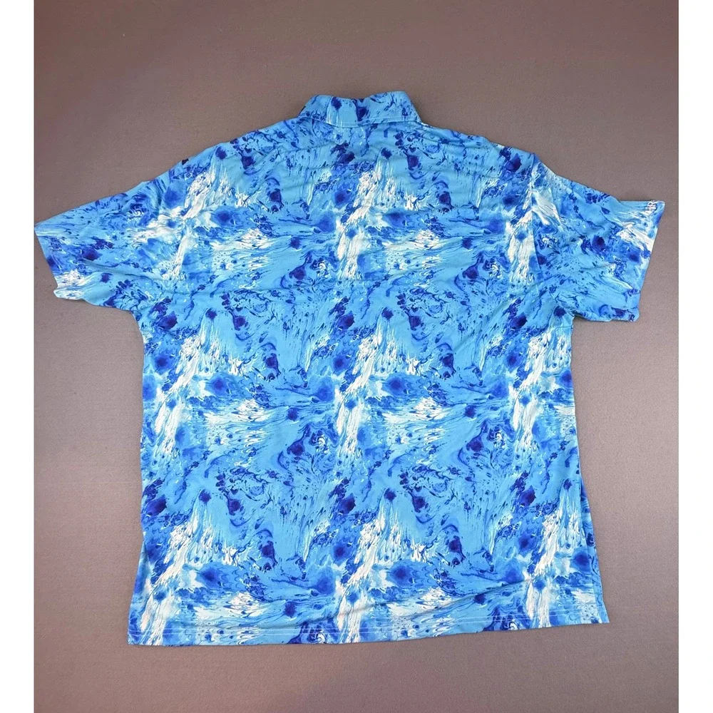 Hreski Polo Shirt‎ Mens XXL Blue Marble Swirl Abstract Print Short Sleeve Golf
